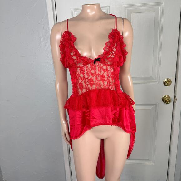 Vintage Stroke of Midnight Lingerie Women’s Nightgown Nylon S Lace Hi Low I3-15 - Picture 1 of 9